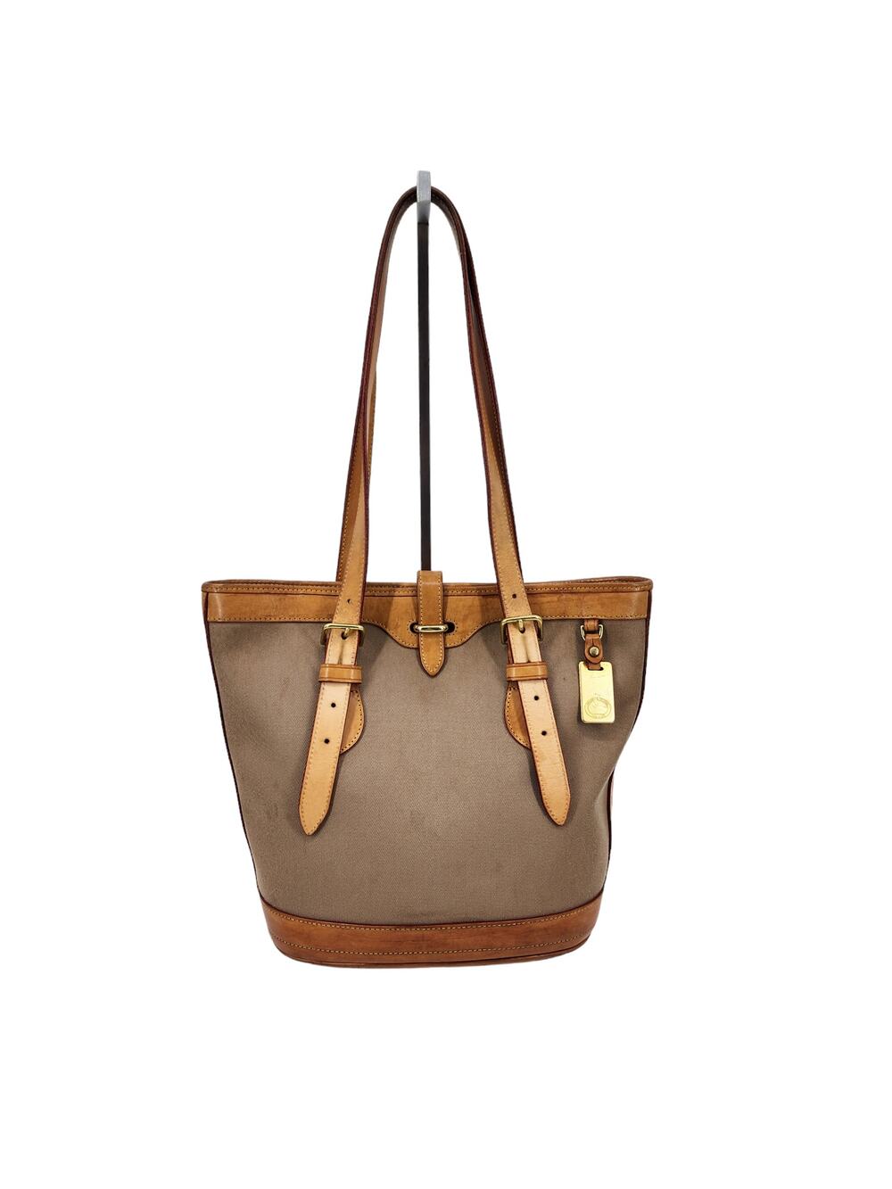 Vtg 90s Dooney & Bourke Brown Cabriolet Canvas Leather Bucket Tote Shoulder Bag